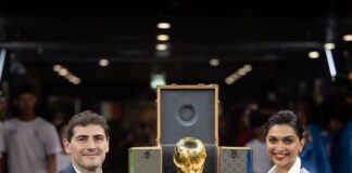 Deepika Padukone wears Louis Vuitton while presenting the FIFA World Cup Trophy in its Louis Vuitton Trunk at the FIFA World Cup Final Match Deepika Padukone wears Louis Vuitton while presenting the FIFA World Cup Trophy in its Louis Vuitton Trunk at the FIFA World Cup Final Match