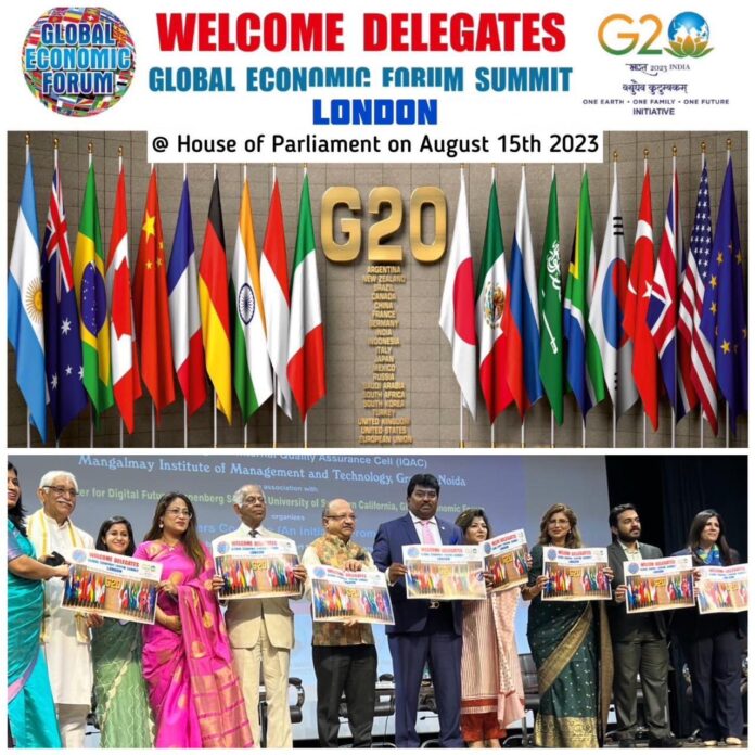 Global Economic Forum G20 initiative summit at London House of Parliament on 15th August 2023 to celebrate 76th Independence Day
