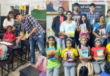 Distribution of educational materials by Rotaract Club of Pune Baner and various collaborating Rotaract clubs at Sishu Vihar Primary School of Pune University Branch