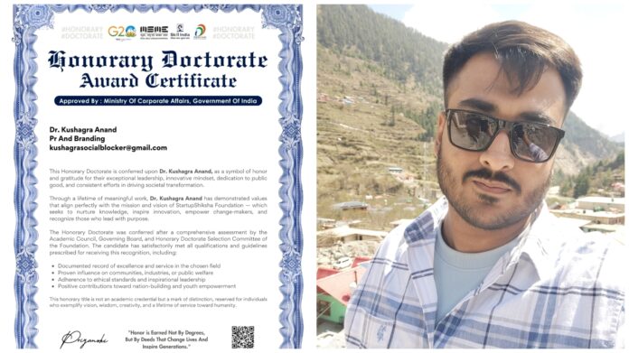 Dr. Kushagra Anand Receives Honorary Doctorate for Outstanding Contribution to PR and Branding