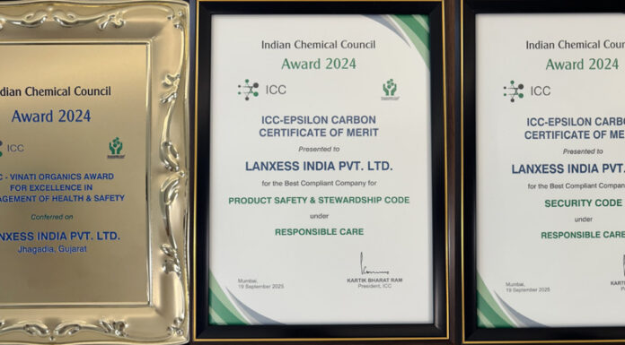 LANXESS India recognized with three prestigious honors by the Indian Chemical Council