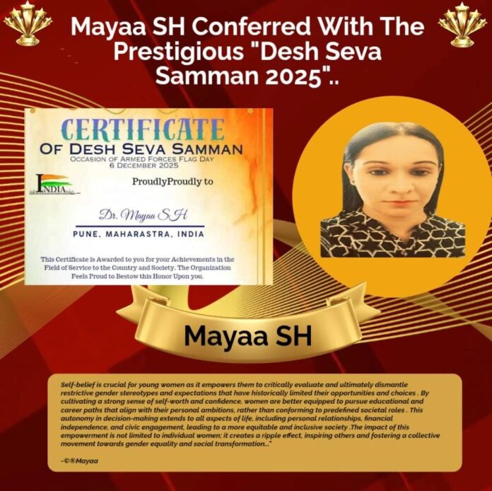 Mayaa SH Conferred With The Prestigious Desh Seva Samman 2025